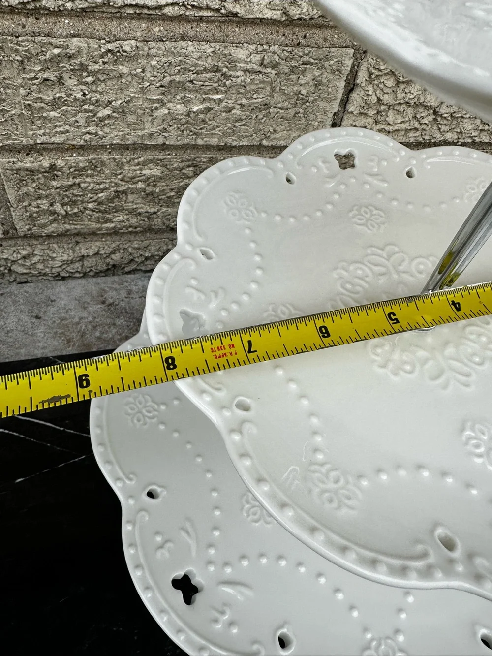 3-Tier White Ceramic embossed Serving Stand - Elegant Dessert Display